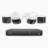 FDH600 - 8 Channel PoE Security System with 2 Bullet & 2 Turret Dual Lens Cameras, 6MP Resolution, 180° Panoramic View, Smart Dual Light Night Vision, Two-Way Audio, Active Siren & Alarm, Human & Vehicle Detection, IP67